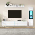 Ensemble meuble tv mural 3 pices - blanc brillant de 180 cm et 2 portes - meubles de salon tv mural ...