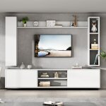 Ensemble meuble tv mural 4 pi�ces blanc laqu� modulable : installation murale ou � poser au sol avec ...