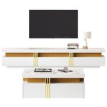 Ensemble meuble tv mural blanc salon moderne avec table basse & rangement multifonctionnel - design pratique ...