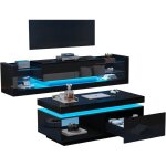 Ensemble meuble tv mural noir brillant table basse meuble tv bas avec clairage led moderne salon lumineux ...