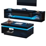 Ensemble meuble tv mural noir brillant + table basse led - moderne salon lumineux - design �l�gant avec ...