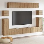 Ensemble meuble tv murale - banc tv - meuble t�l� montage mural 8 pcs ch�ne artisanal moyen 767953