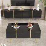 Ensemble meuble tv et table basse - noir laqu - design moderne - 4 portes - 2 tiroirs - contemporain ...