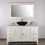 Ensemble meuble vasque et miroir salle de bain en bois teck blanc naturel 140 cm taille - meuble + miroir ...