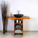 Ensemble meuble vasque et miroir salle de bain new gempo 100 cm en bois teck naturel taille - meuble ...