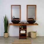 Ensemble meuble vasque et miroir salle de bain new gempo 140 cm en bois teck naturel taille - meuble ...