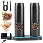 Ensemble de moulin � poivre �lectrique lot de 2 moulins � sel et poivre �lectriques avec base rechargeable ...