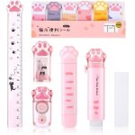 Ensemble de papeterie mignon en forme de patte de chat 9 pi�ces fournitures scolaires de dessin anim� ...