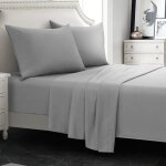 Ensemble de parure de draps - 100% coton - 4 pièces - lit 2 personnes king - gris clair - uni Ensemble de parure de draps - 100% coton - 4 pièces - lit 2 personnes king - gris clair - uni