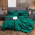 Ensemble parure de lit satin 220x240cm lisse housse de couette avec 2 taies doreillers 55 * 83cm + 1 ...