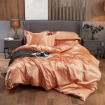 Ensemble parure de lit satin 220x240cm lisse housse de couette avec 2 taies doreillers 55 * 83cm + 1 ...