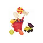 Ensemble de plage petit jour - rouge - 255x225x21 cm - seau moulin moules camion tamis rteau pelle