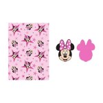 Ensemble plaid et coussin - aymax - minnie mouse - rose - t�te de minnie et �toiles - 100x140 cm
