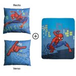 Ensemble plaid et coussin - spiderman hero - bleu - 110x140 + 40x40 cm