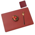 Ensemble de sets de table et dessous de verre - pvc - rouge - 45 x 30 cm - tanche - rsistant  lhuile ...