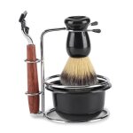 Ensemble de rasoir manuel 4 en 1 - professionnel - acier inoxydable - bois - abs - pour hommes