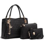 Ensemble de sacs  main en cuir de luxe pour femmes - noir - 3 pices