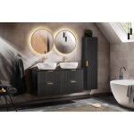 Ensemble complet salle de bain meuble double vasques à poser 120 cm + 3 éléments - georgia black Ensemble complet salle de bain meuble double vasques à poser 120 cm + 3 éléments - georgia black