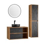 Ensemble de salle de bain gabi ? meuble sous vasque 100 cm + vasque ronde noire et blanche + miroir led ...