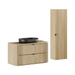 Ensemble de salle de bain kori : meuble sous vasque 100cm + plan pour vasque + vasque � poser + colonne ...