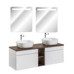 Ensemble meubles double vasques à poser avec miroir + 2 éléments - 140 cm - emblematic white Ensemble meubles double vasques à poser avec miroir + 2 éléments - 140 cm - emblematic white