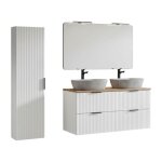 Ensemble de salle de bain noxera 120 cm ? blanc alpin et ch�ne wotan ? double vasque effet marbre colonne ...