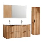 Ensemble de salle de bain noxera 120 cm ? ch�ne wotan ? double vasque colonne suspendue et miroir led ...