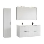 Ensemble de salle de bain noxera 120 cm ? meuble sous vasque suspendu blanc alpin avec double vasque ...