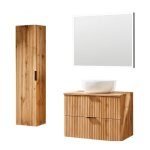 Ensemble de salle de bain noxera 80 cm ? ch�ne wotan ? meuble sous vasque avec vasque miroir led et colonne ...