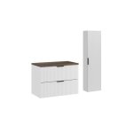 Ensemble de salle de bain noxera 80 cm ? meuble sous vasque suspendu blanc effet bois �pic�a avec plan ...