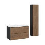 Ensemble de salle de bain savia : meuble sous vasque 80cm + vasque encastr�e blanche + colonne de rangement ...