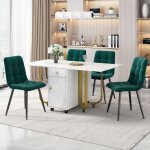 Ensemble de salle À manger(5 pièces) housse de table pliante 4 chaise de salle À manger en velours vert ... Ensemble de salle À manger(5 pièces) housse de table pliante 4 chaise de salle À manger en velours vert ...