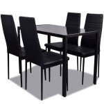 Ensemble de salle � manger 5 pi�ces - jill - noir - verre tremp� - cuir artificiel - table 105x60x74 ...