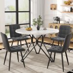 Ensemble salle � manger 5 pi�ces - table ronde �100cm marbre - 4 chaises lin gris - design contemporain ...