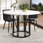 Ensemble de salle  manger (5 pices) table ronde + 4 chaisesbanc avec housse en lin - table avec plateau ...