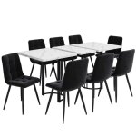 Ensemble salle  manger 9 pices - table 140x80cm extensible & 8 chaises velours noir - structure mtal ...