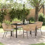 Ensemble de salle � manger de jardin - burke - poly rotin - marron - 140x70x73 cm - table en verre tremp� ...