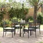 Ensemble de salle � manger de jardin - vidaxl - polyrotin - noir - table en verre - 4 chaises - capacit� ...