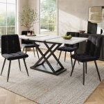 Ensemble de salle � manger - table extensible 120 - 160 cm en mdf avec 4 chaises velours noir aspect ...