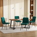 Ensemble de salle à manger - table en mdf couleur noyer avec 4 chaises velours vert foncé pieds noirs ... Ensemble de salle à manger - table en mdf couleur noyer avec 4 chaises velours vert foncé pieds noirs ...