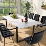 Ensemble de salle à manger - table pliante 140 / 180x80 cm - 8 chaises - design moderne - couleur blanche ... Ensemble de salle à manger - table pliante 140 / 180x80 cm - 8 chaises - design moderne - couleur blanche ...