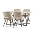 Ensemble de salle à manger avec table rectangulaire damiano en mdf et 4 chaises ketty rembourrées recouvertes ... Ensemble de salle à manger avec table rectangulaire damiano en mdf et 4 chaises ketty rembourrées recouvertes ...