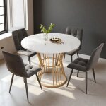 Ensemble de salle � manger - table ronde 100 cm - 4 chaises en velours - design marbre - pieds en m�tal ...