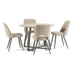 Ensemble de salle  manger - damiano - table ronde mdf - 4 chaises ketty - tissu boucl - design contemporain ...
