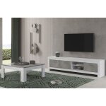 Denae - ensemble salon blanc et gris marbr meuble tv 3 portes + table basse carre