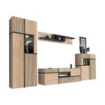 Ensemble salon complet criss ? meuble tv buffet haut vitrine tagre murale ? chne clair et noir avec ...