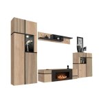 Ensemble de salon criss avec chemin�e bio - �thanol ? ch�ne clair et noir ? meuble tv vitrine vitrine ...