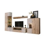 Ensemble de salon erina ? vitrine meuble tv �tag�re murale et buffet haut ? ch�ne clair et beige