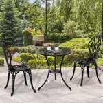 Ensemble salon de jardin 2 places 2 chaises + table ronde fonte daluminium imitation fer forg� noir