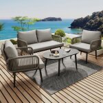 Ensemble salon de jardin 4 personnes canap� 2 places 2 fauteuils et table basse acier galvanis�style ...